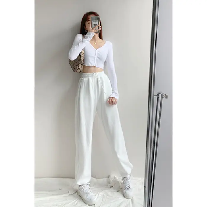 Women Red Loose Sports Pants Summer Slimming Sweatpants - Image 3