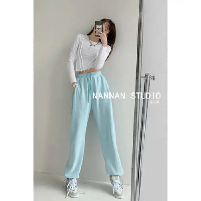 Women Red Loose Sports Pants Summer Slimming Sweatpants - Image 4