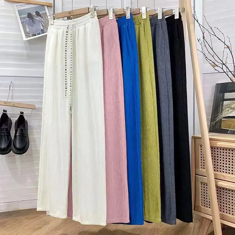 Women Wide Leg Pants Blue High Waist Slimming - Image 8