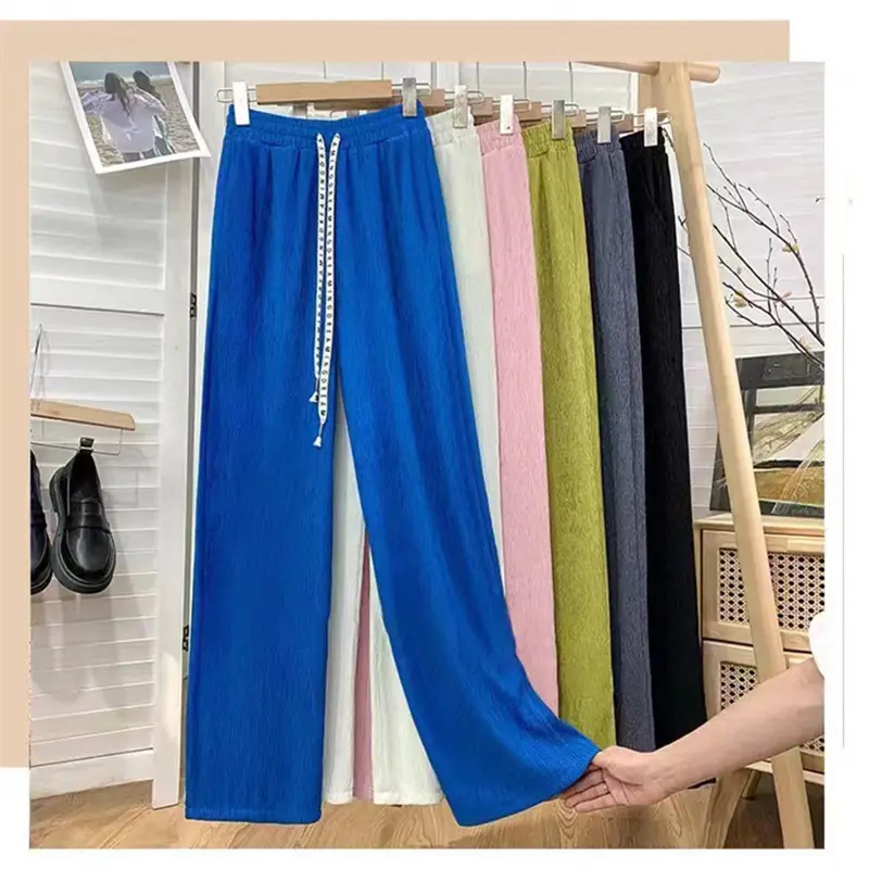 Women Wide Leg Pants Blue High Waist Slimming - Image 9