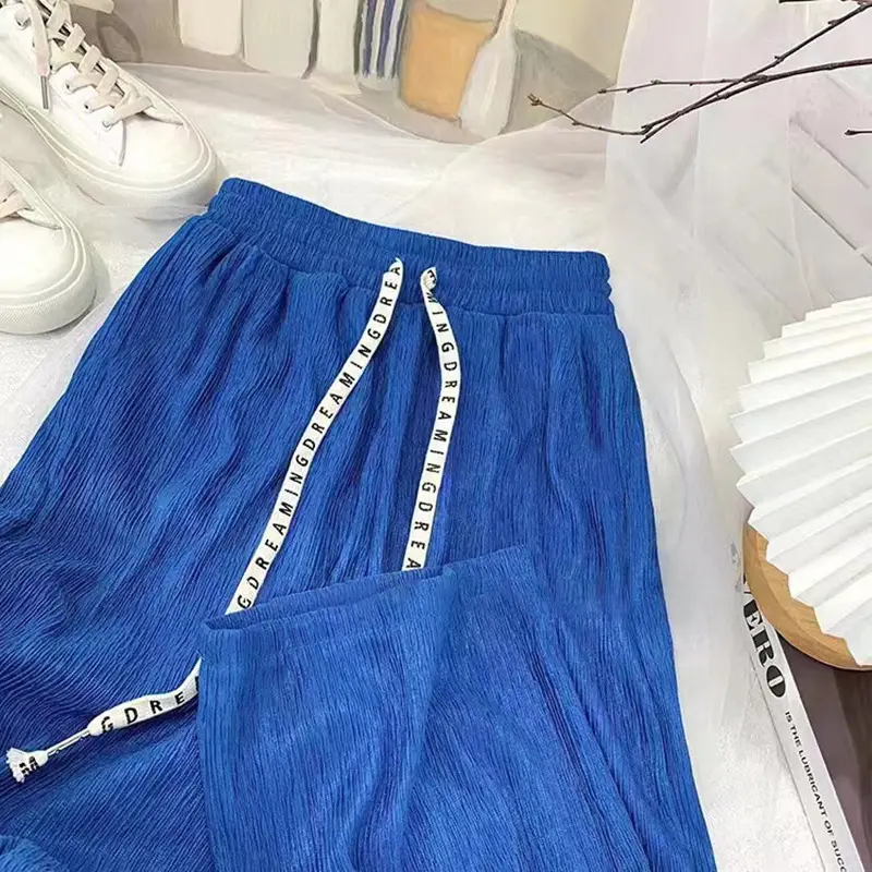 Women Wide Leg Pants Blue High Waist Slimming - Image 5