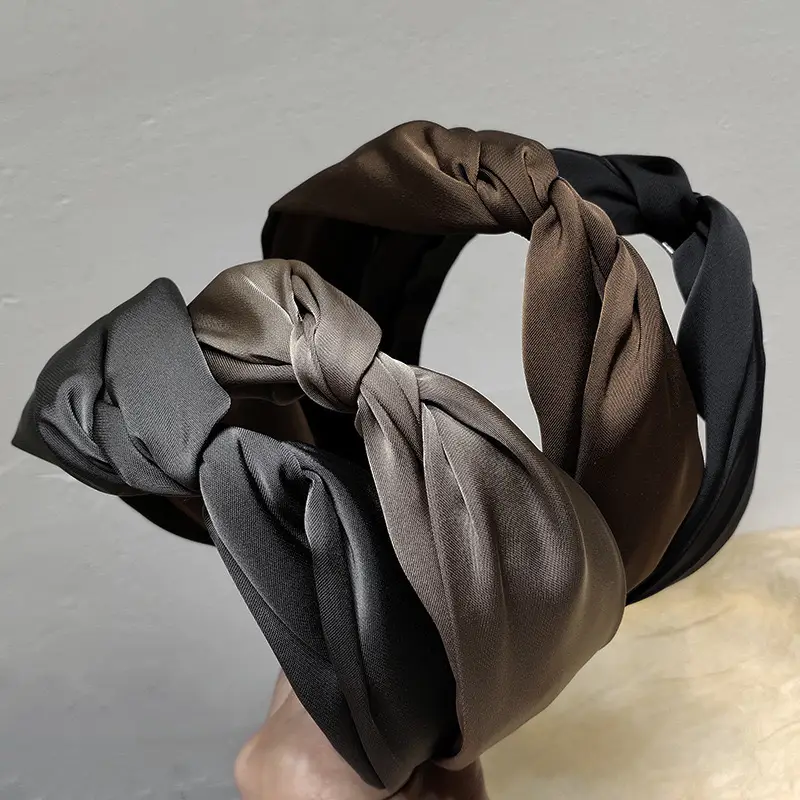 Black Satin Twisted Cross Headband for Women - Image 11
