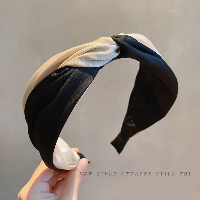 Black Satin Twisted Cross Headband for Women - Image 8