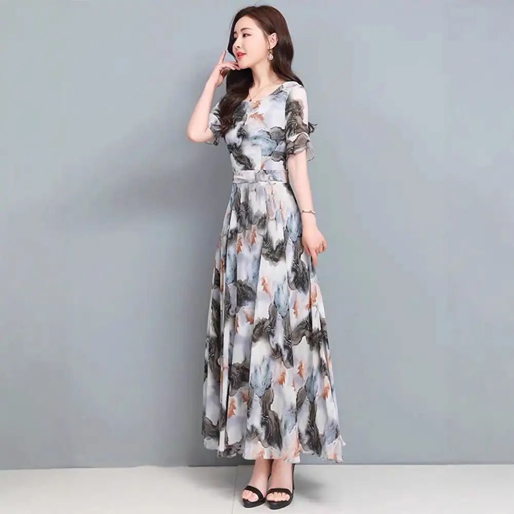 2022 Summer Floral Long Dress Middle-aged Women - Image 3