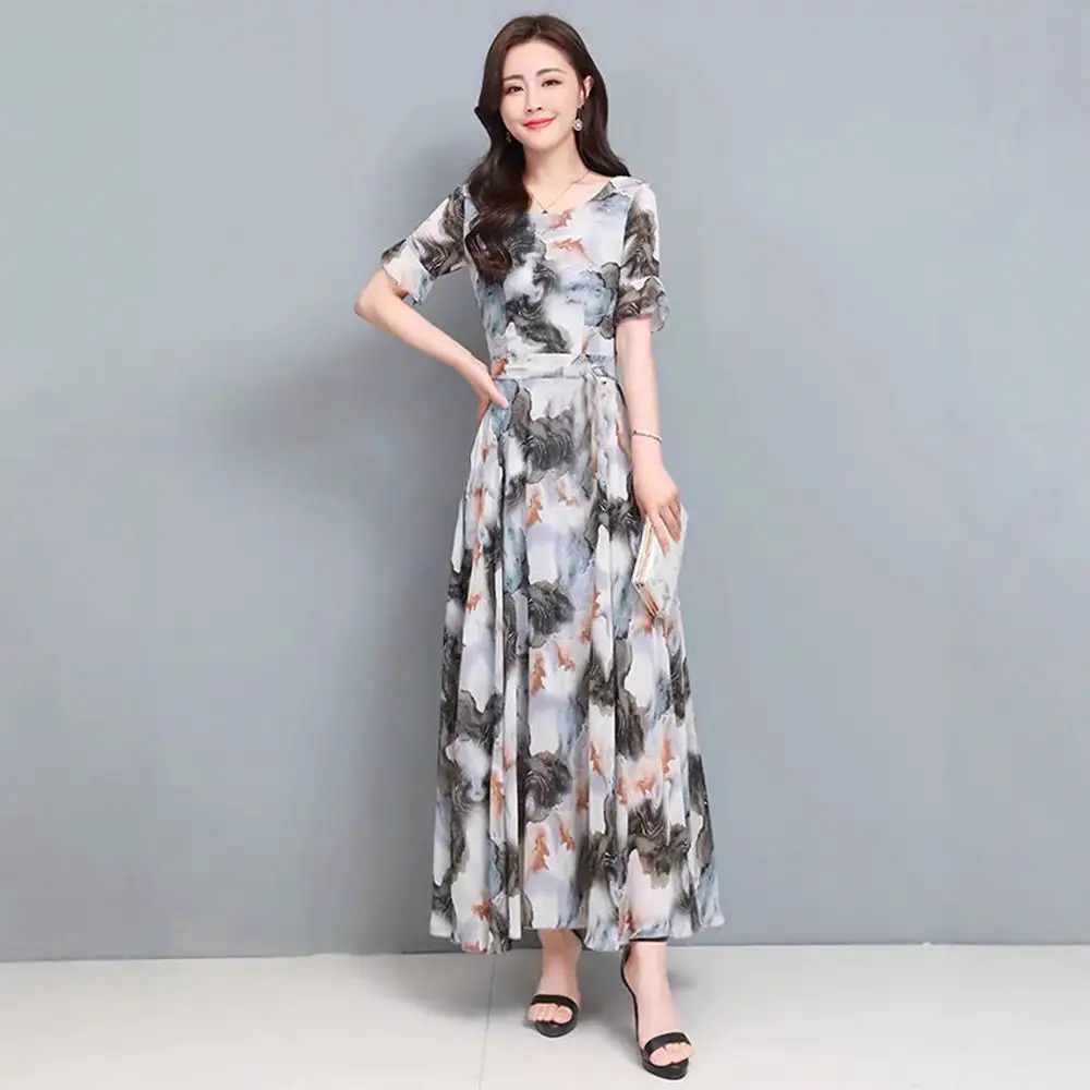 2022 Summer Floral Long Dress Middle-aged Women - Image 4