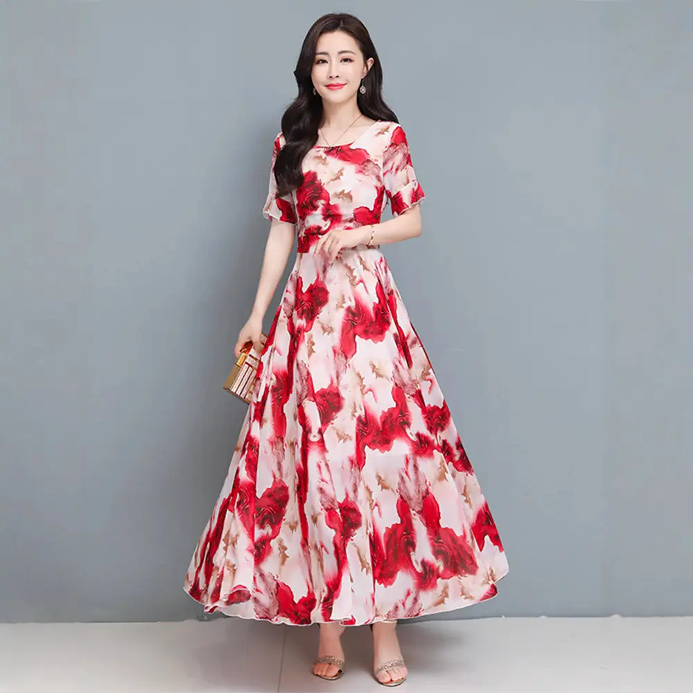 2022 Summer Floral Long Dress Middle-aged Women - Image 5