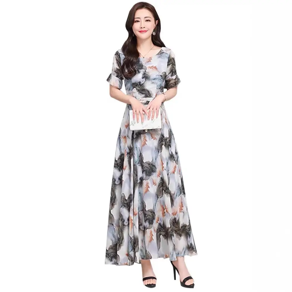 2022 Summer Floral Long Dress Middle-aged Women - Image 6