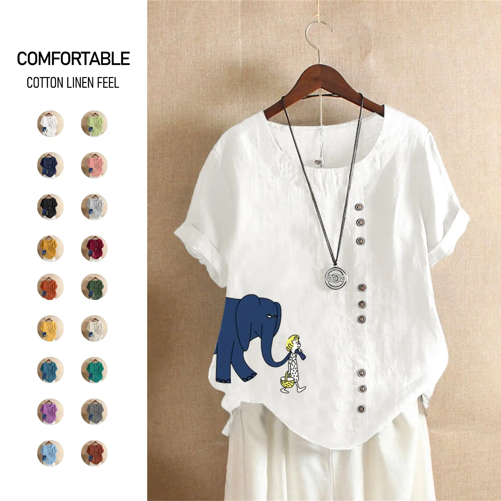 2025 Purple Elephant Print Plus Size T-Shirt