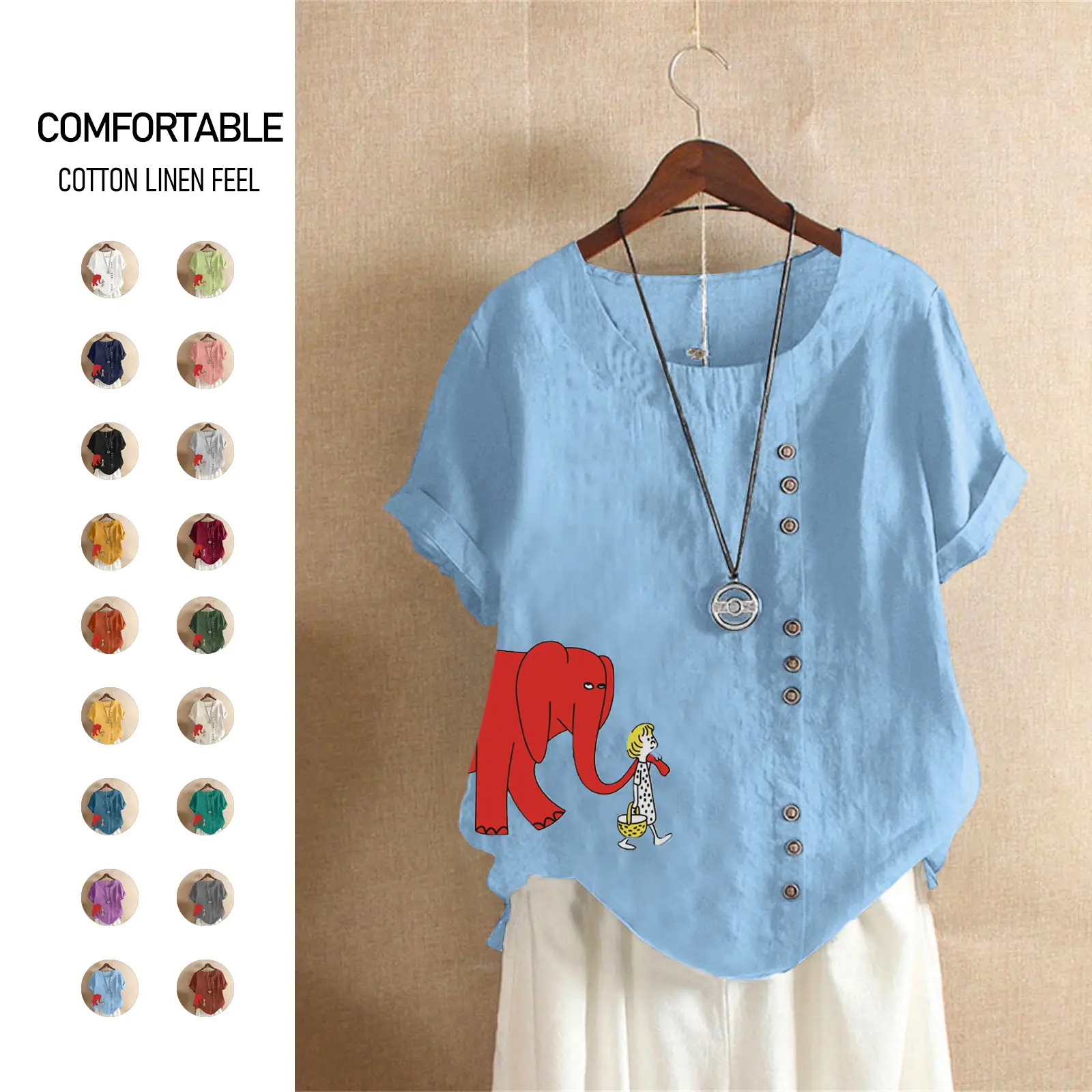 2025 Purple Elephant Print Plus Size T-Shirt
