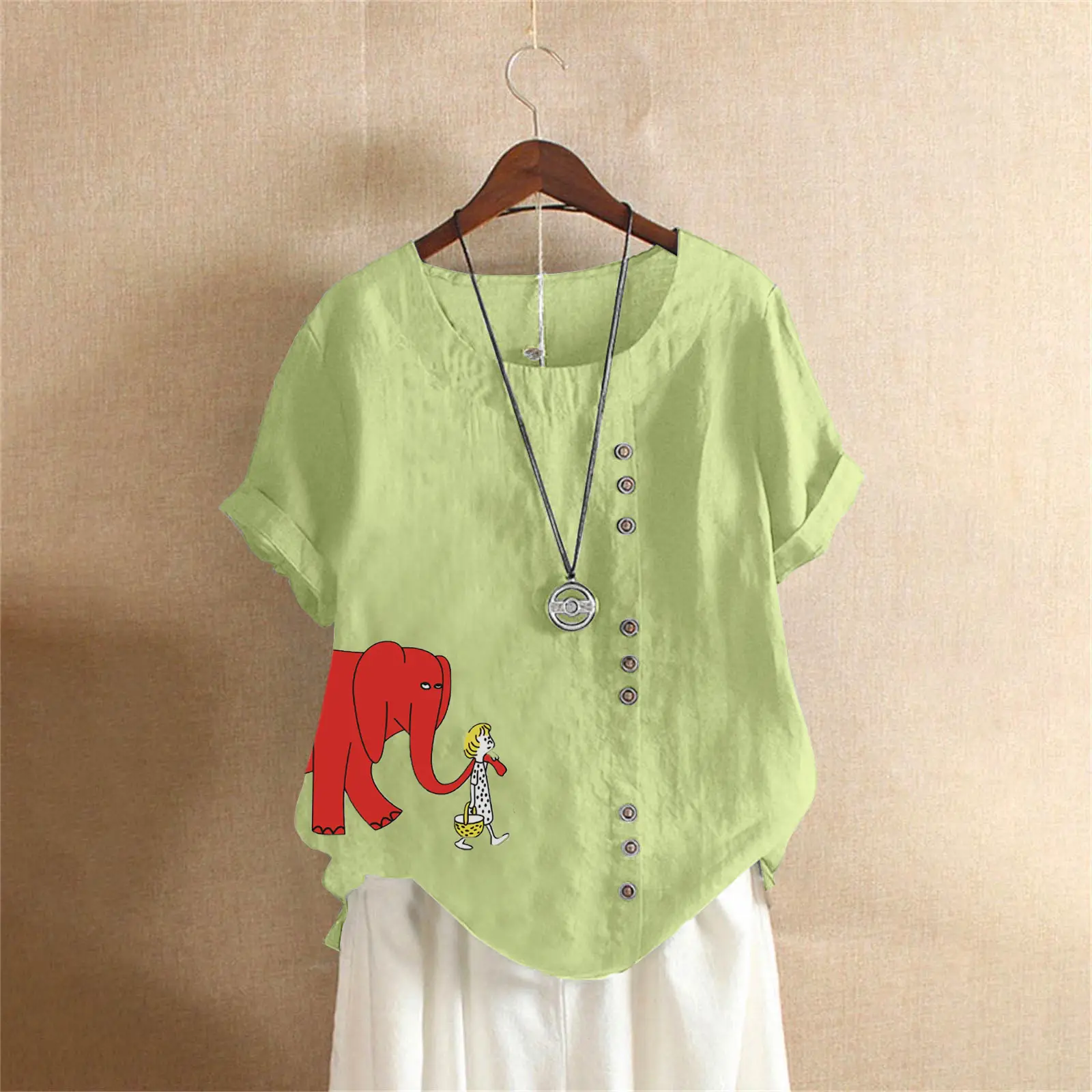 2025 Purple Elephant Print Plus Size T-Shirt