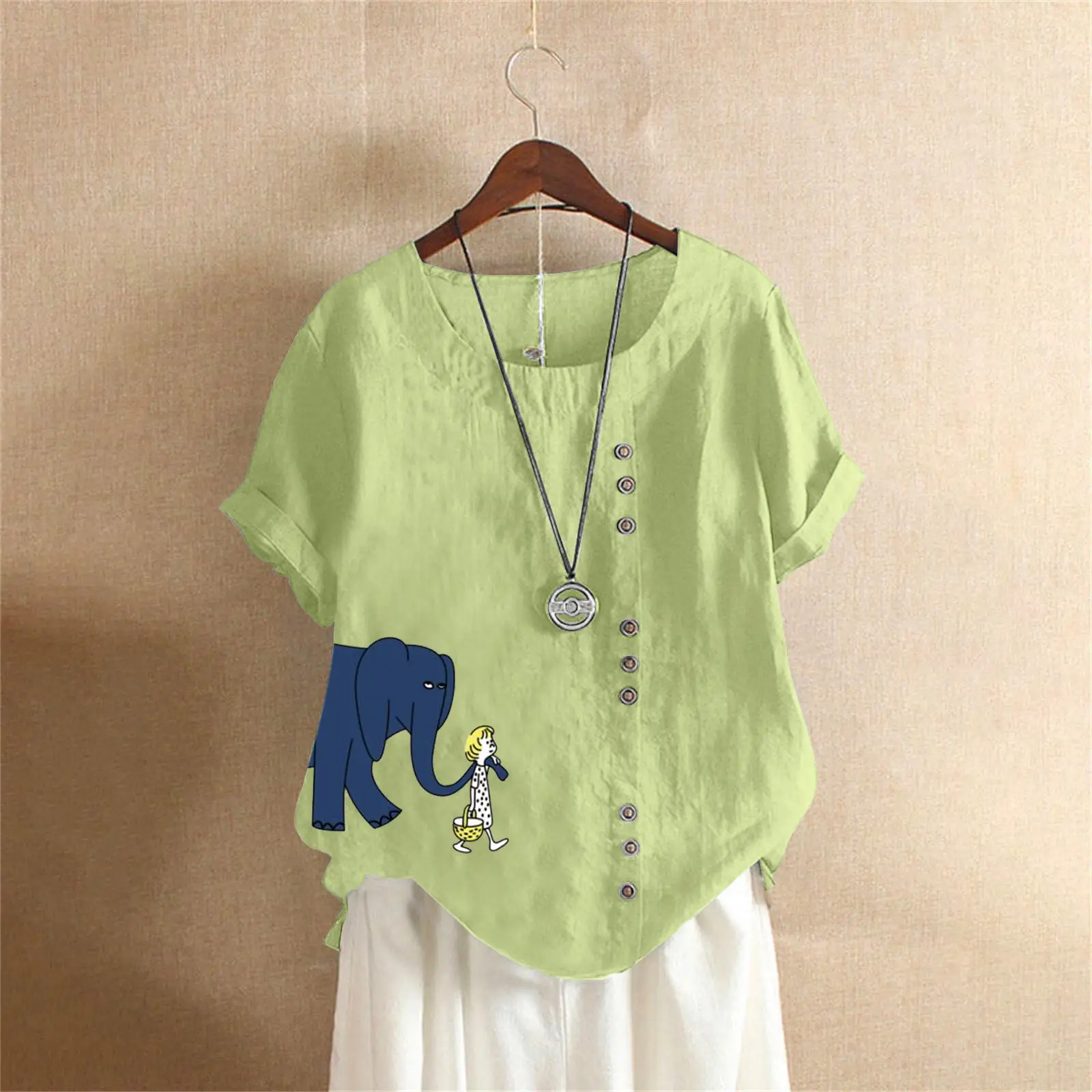 2025 Purple Elephant Print Plus Size T-Shirt