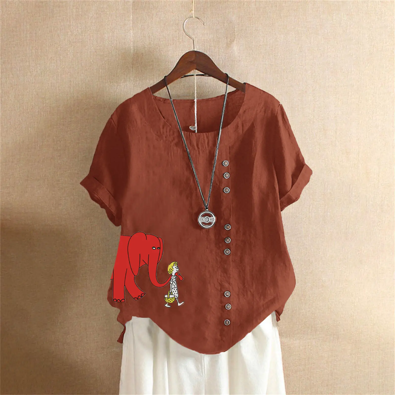 2025 Purple Elephant Print Plus Size T-Shirt