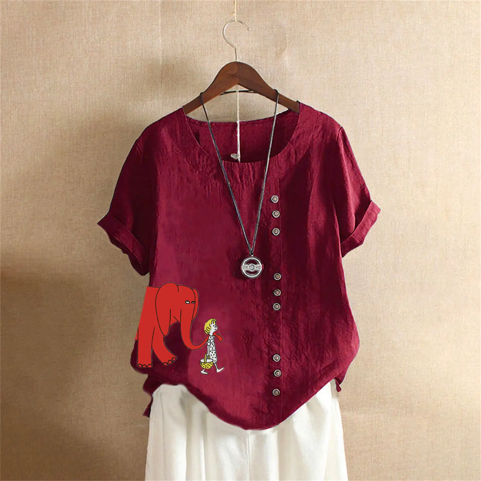 2025 Purple Elephant Print Plus Size T-Shirt