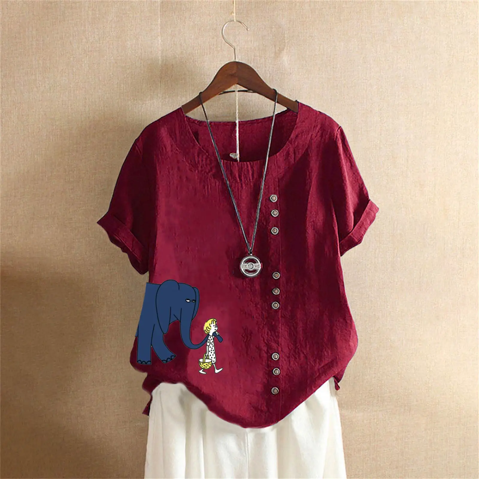 2025 Purple Elephant Print Plus Size T-Shirt