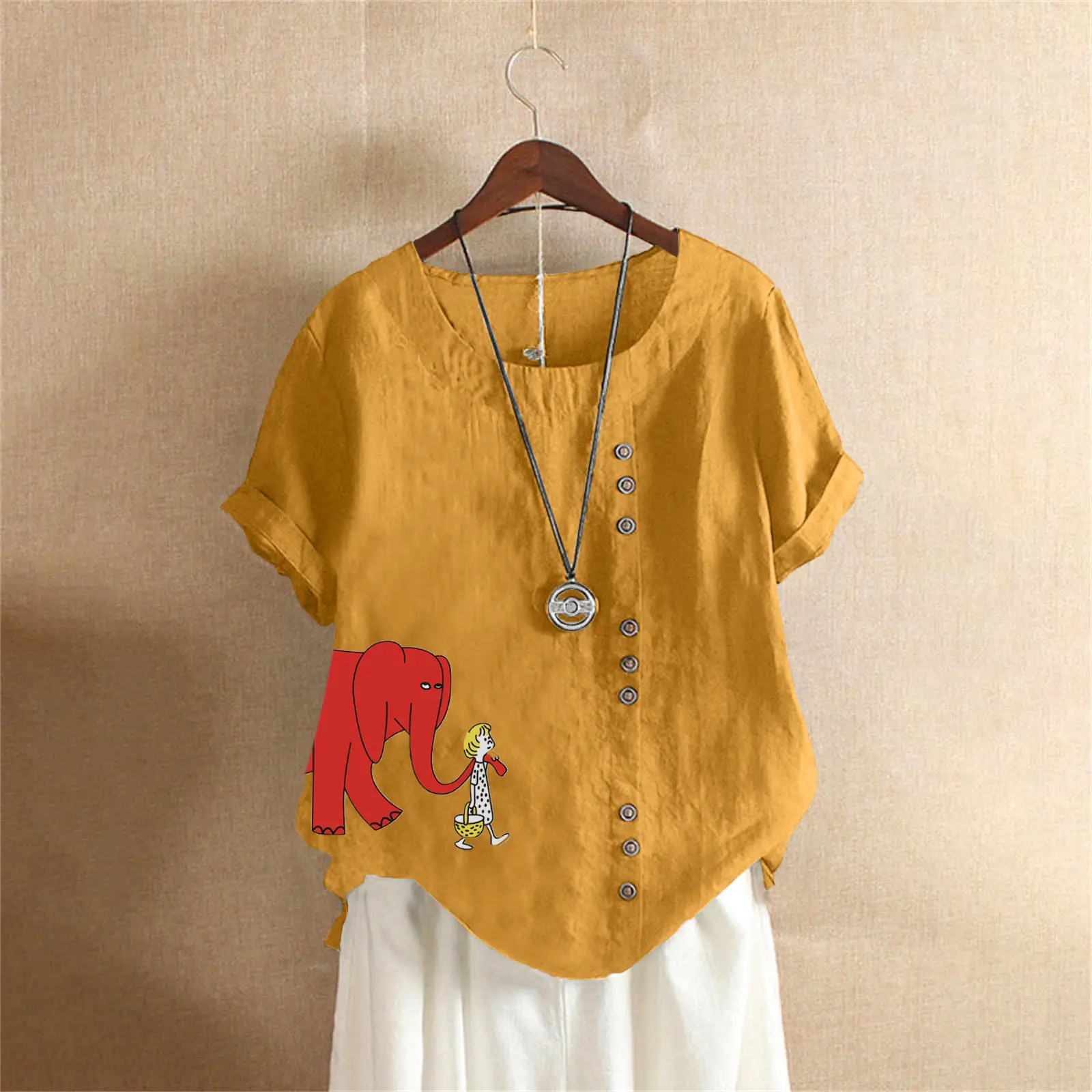2025 Purple Elephant Print Plus Size T-Shirt
