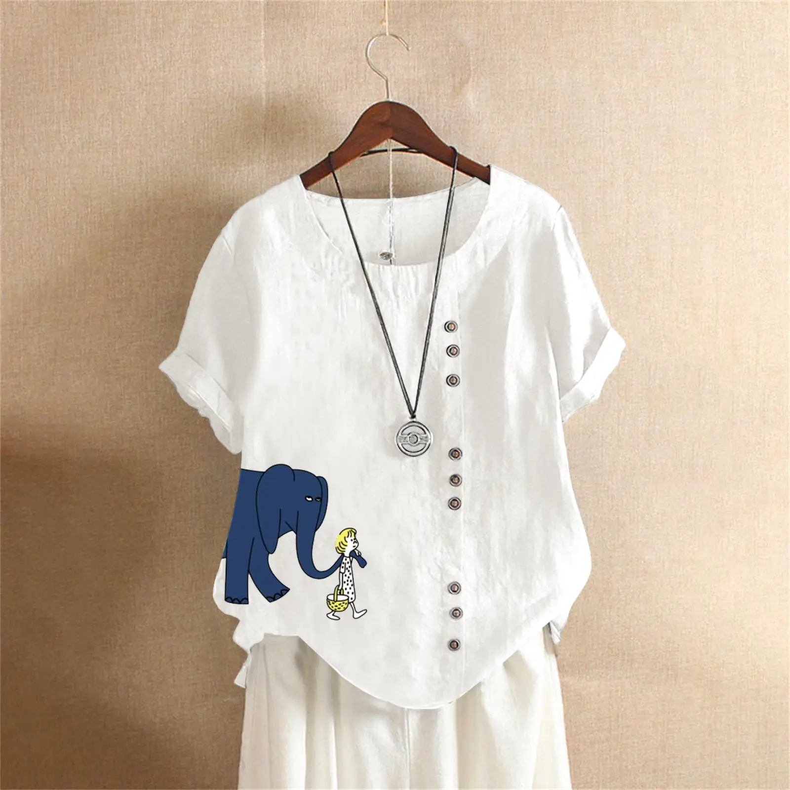 2025 Purple Elephant Print Plus Size T-Shirt