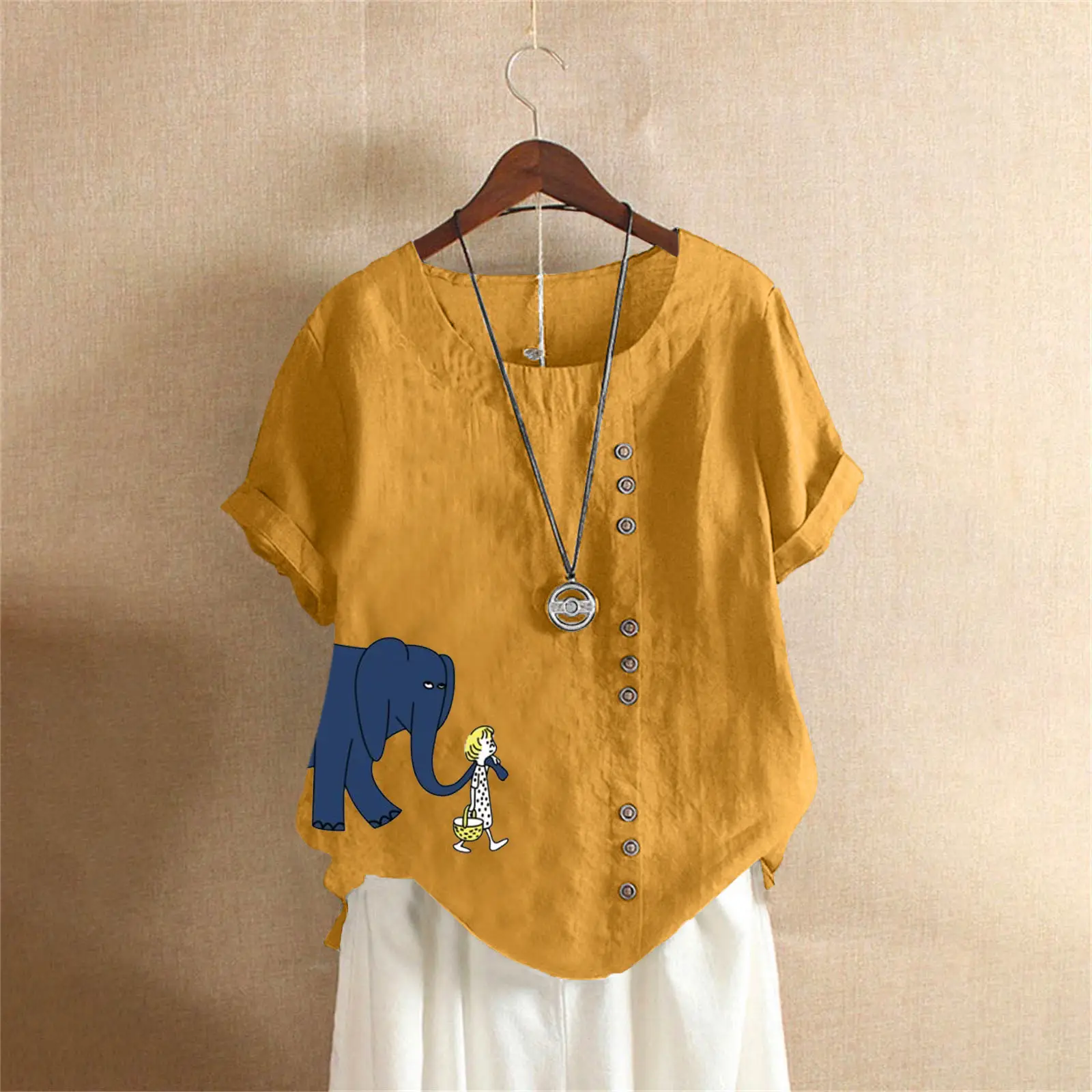 2025 Purple Elephant Print Plus Size T-Shirt