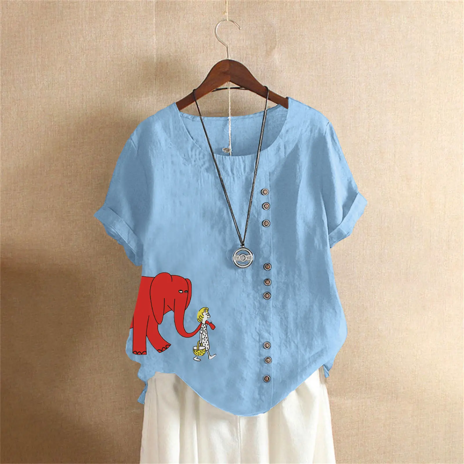 2025 Purple Elephant Print Plus Size T-Shirt