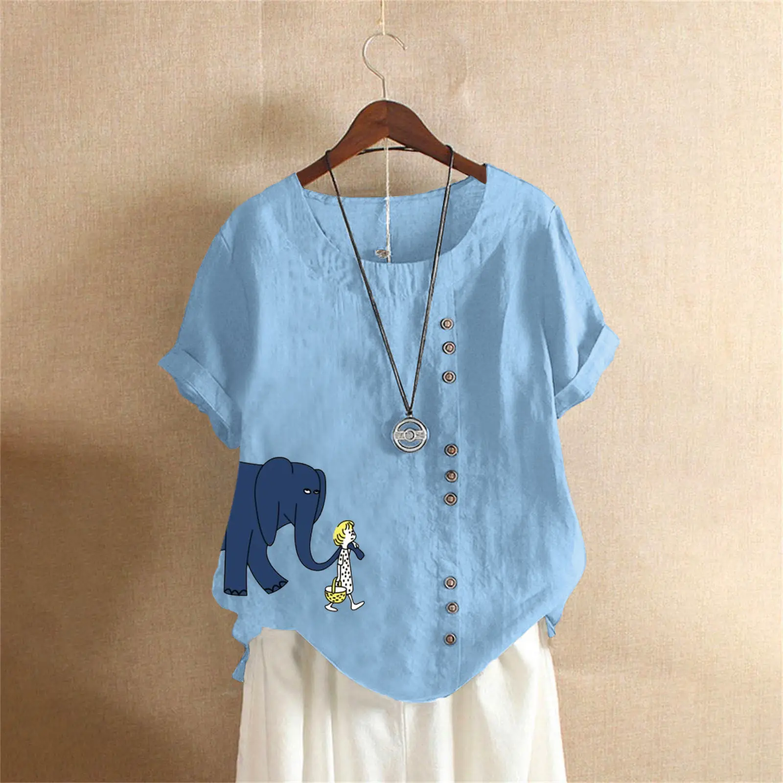2025 Purple Elephant Print Plus Size T-Shirt