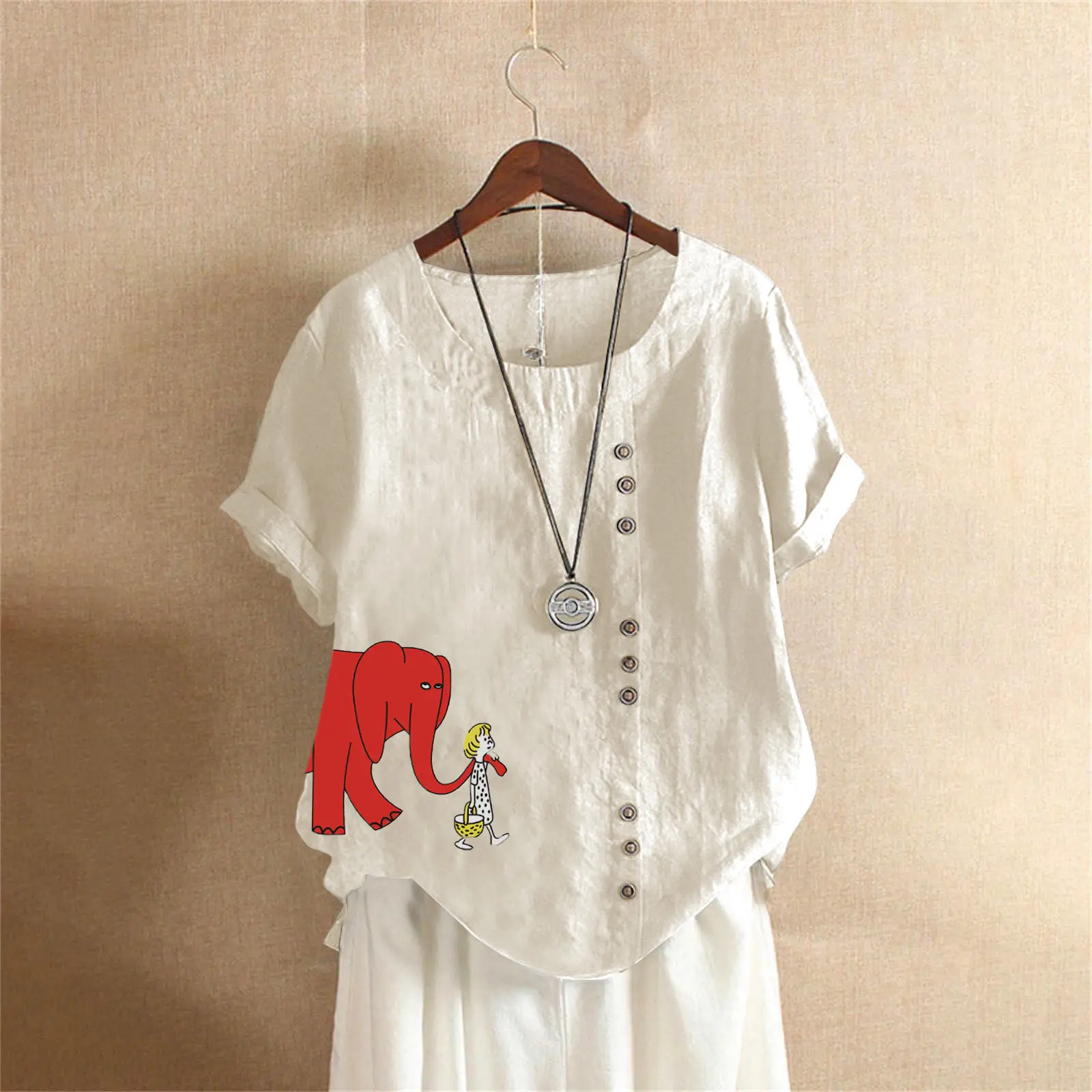 2025 Purple Elephant Print Plus Size T-Shirt
