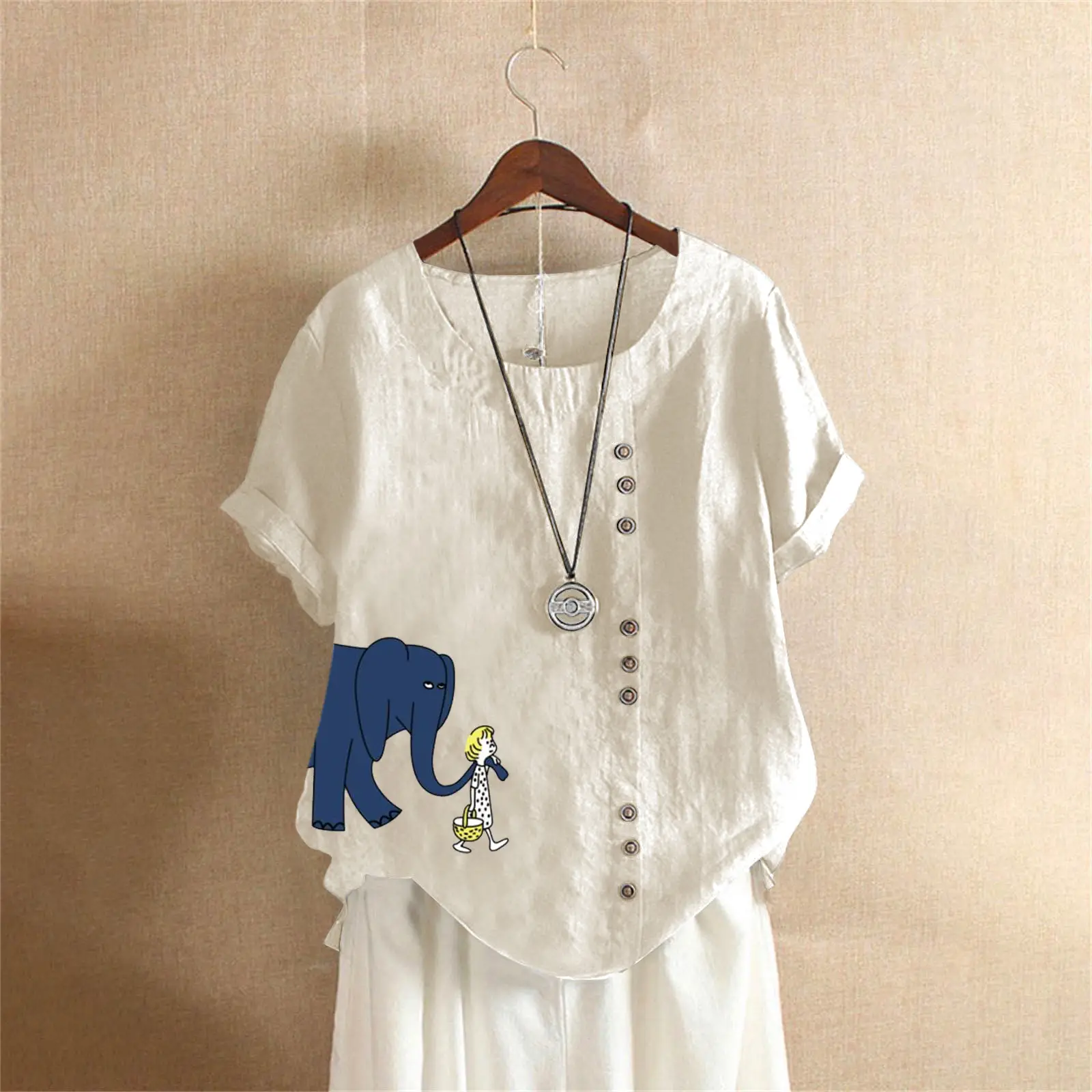2025 Purple Elephant Print Plus Size T-Shirt