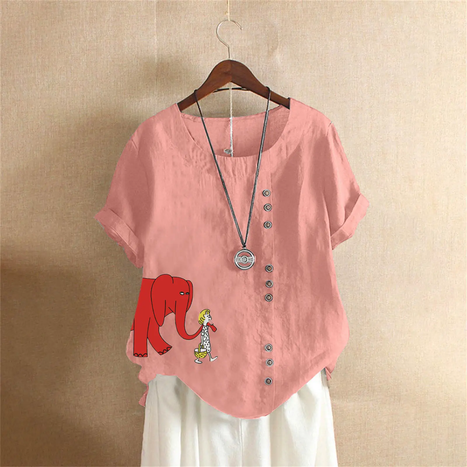 2025 Purple Elephant Print Plus Size T-Shirt