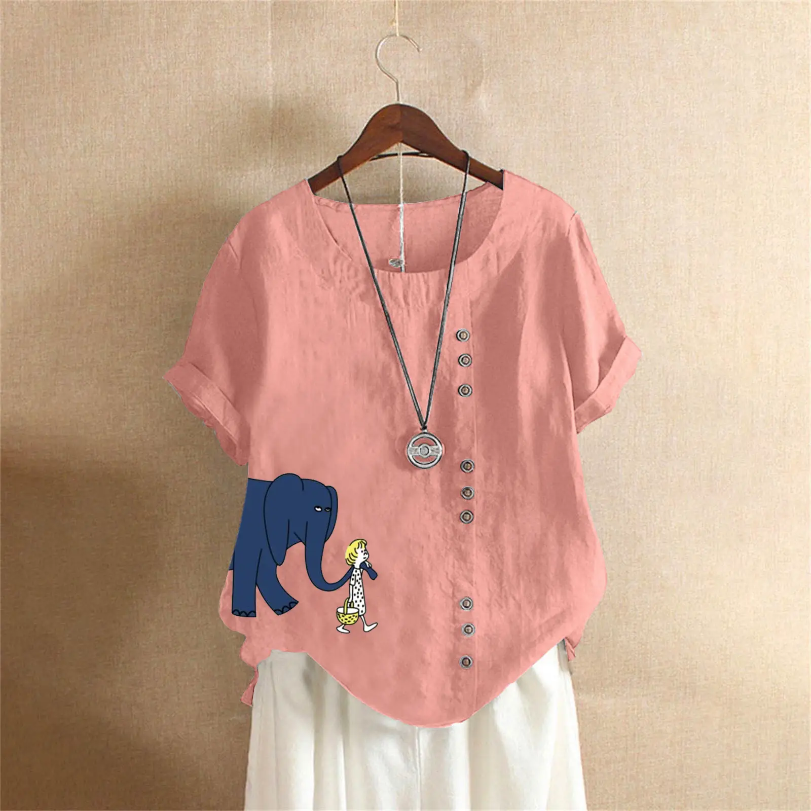 2025 Purple Elephant Print Plus Size T-Shirt