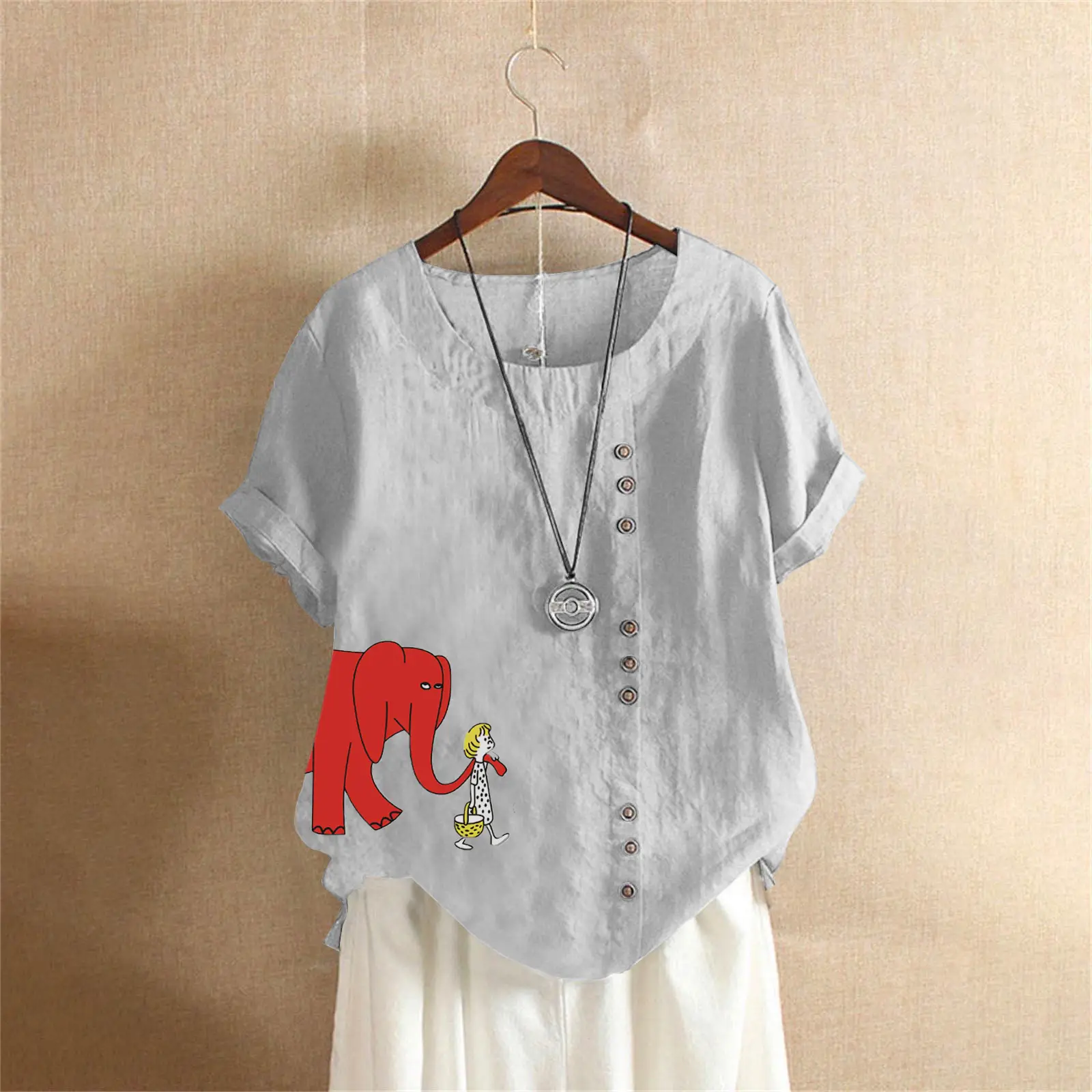 2025 Purple Elephant Print Plus Size T-Shirt