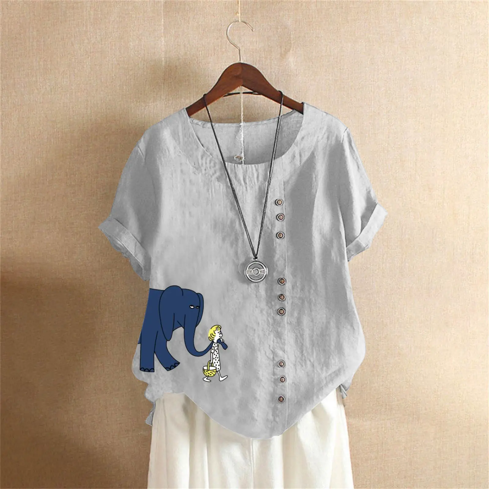 2025 Purple Elephant Print Plus Size T-Shirt