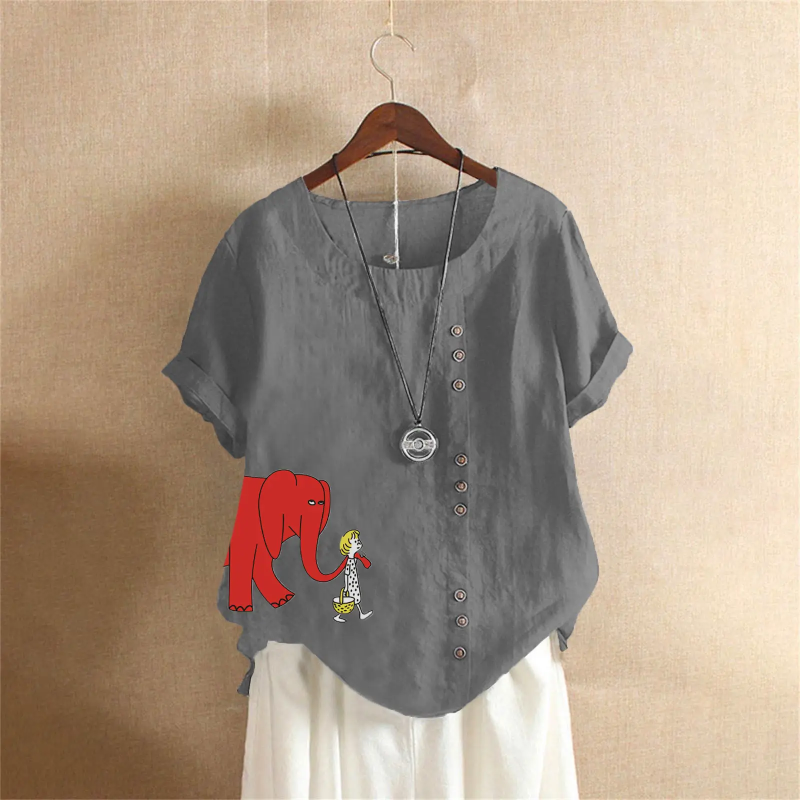2025 Purple Elephant Print Plus Size T-Shirt