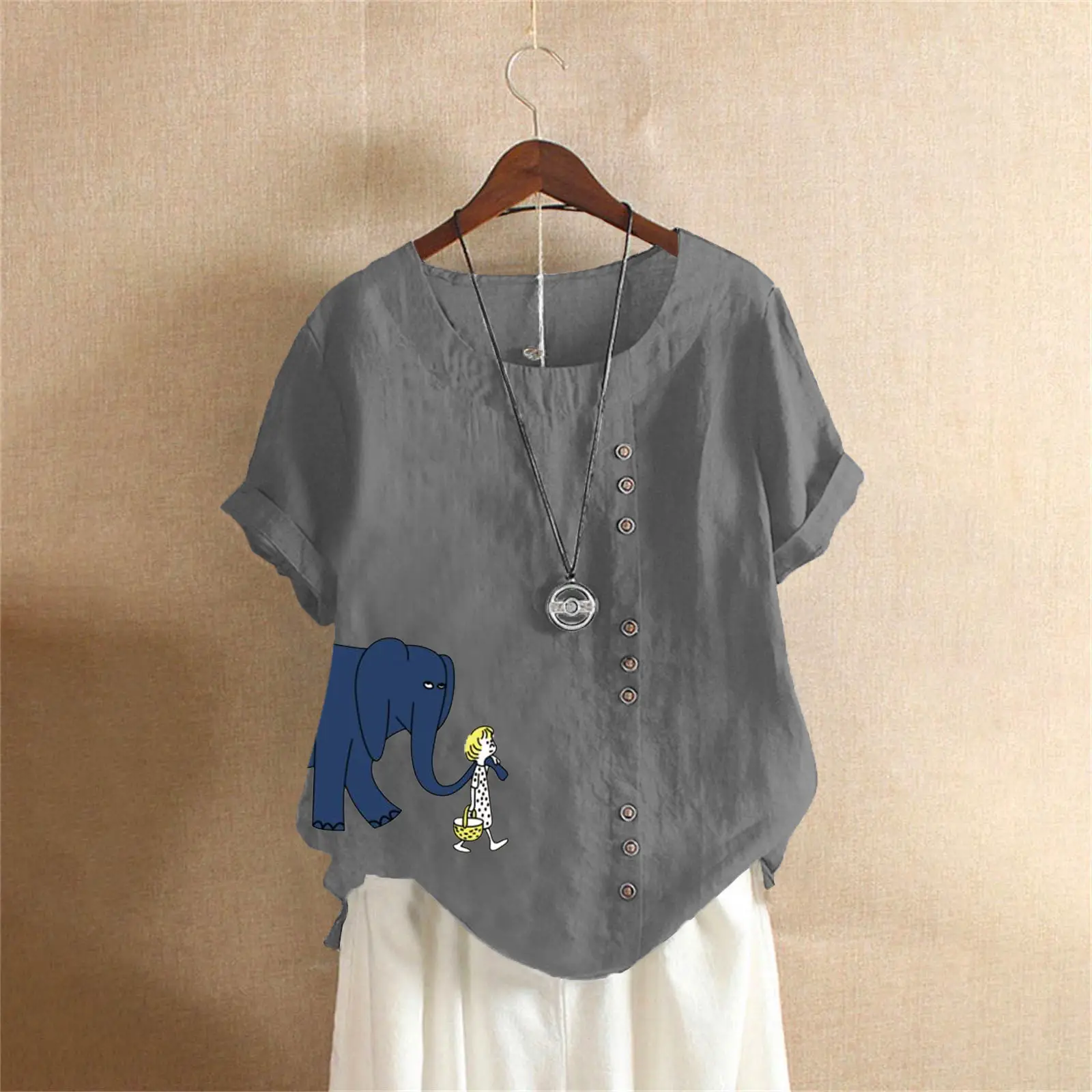 2025 Purple Elephant Print Plus Size T-Shirt
