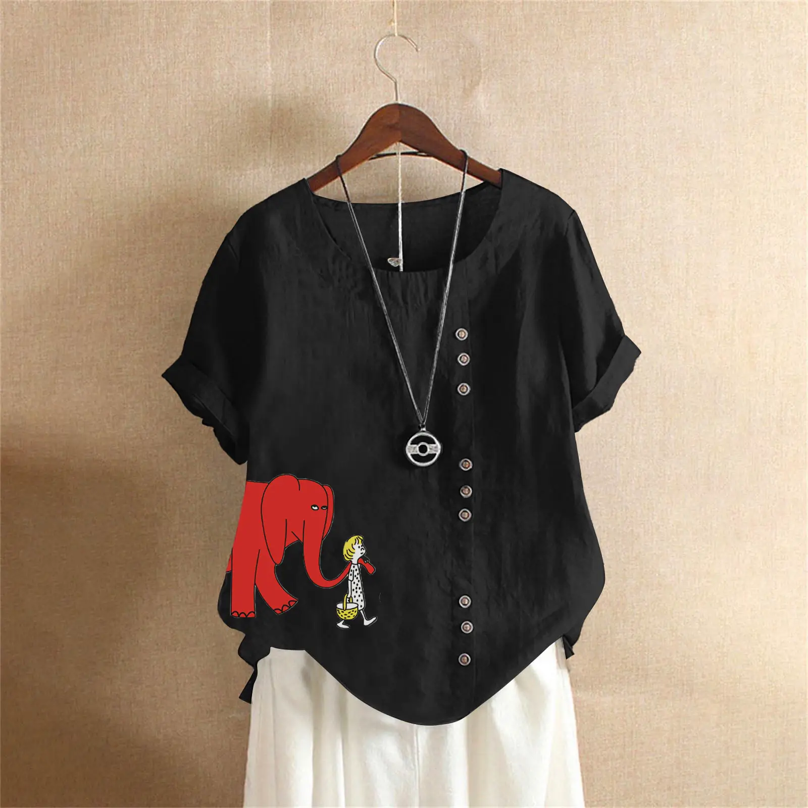 2025 Purple Elephant Print Plus Size T-Shirt