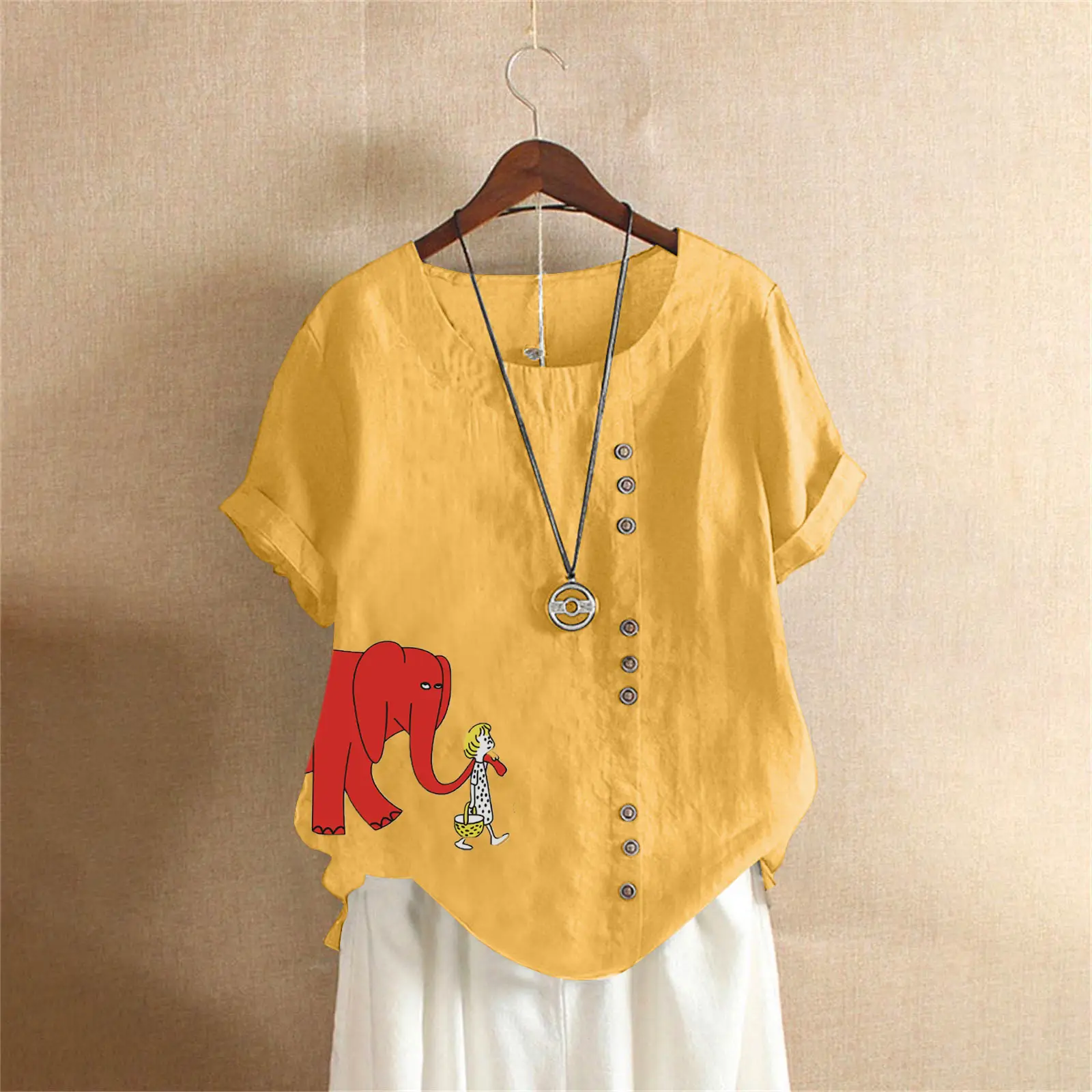 2025 Purple Elephant Print Plus Size T-Shirt