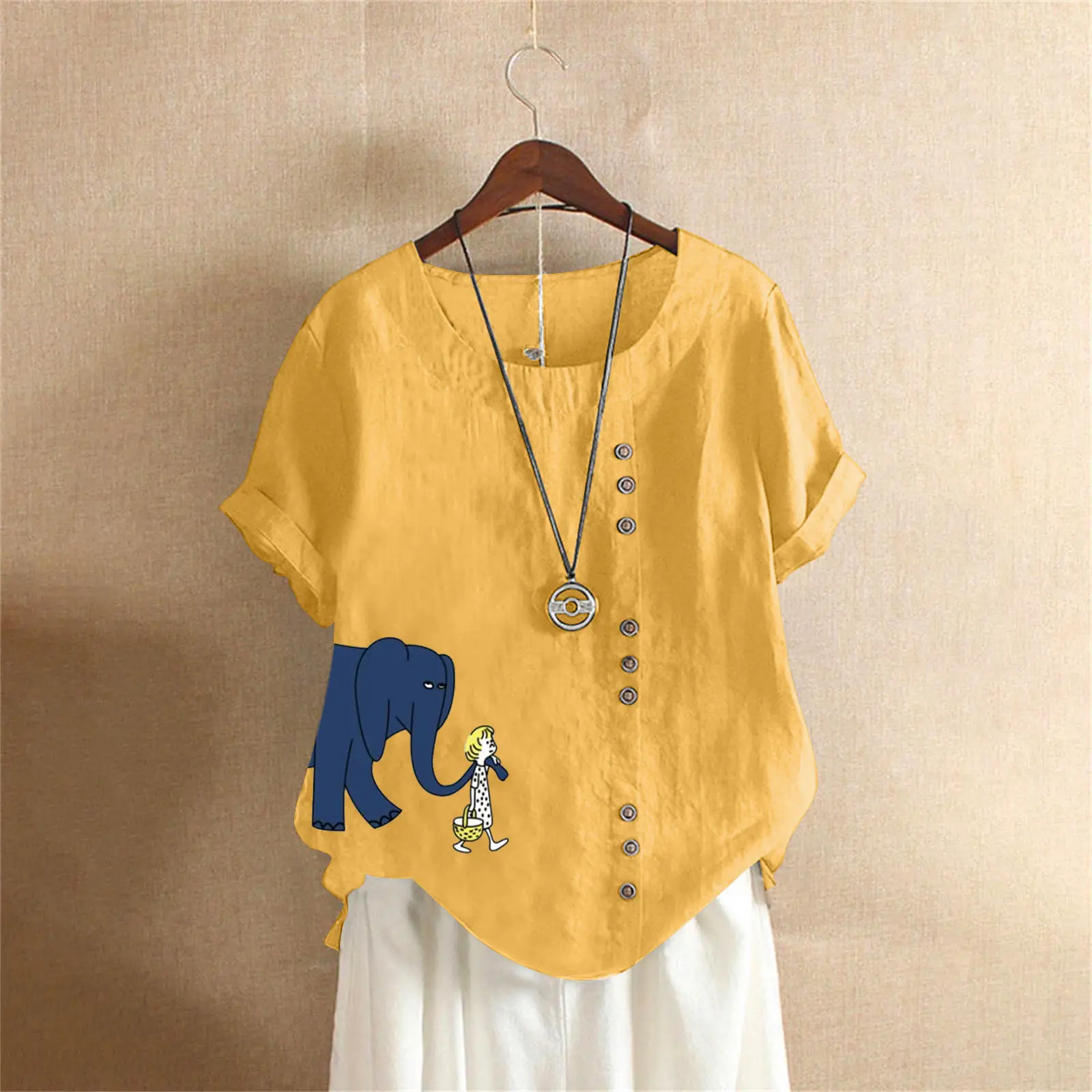 2025 Purple Elephant Print Plus Size T-Shirt