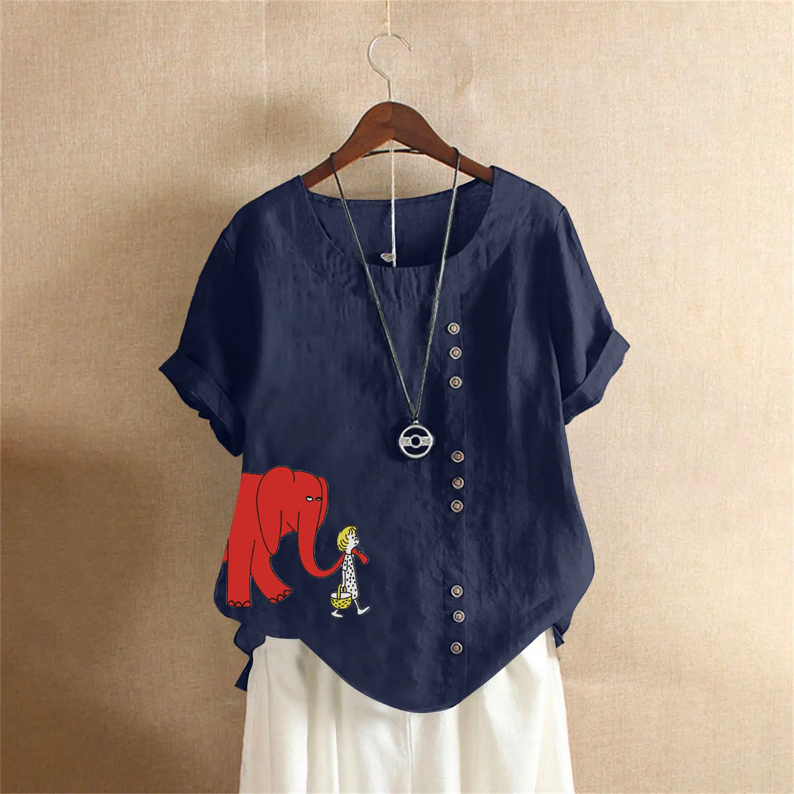 2025 Purple Elephant Print Plus Size T-Shirt