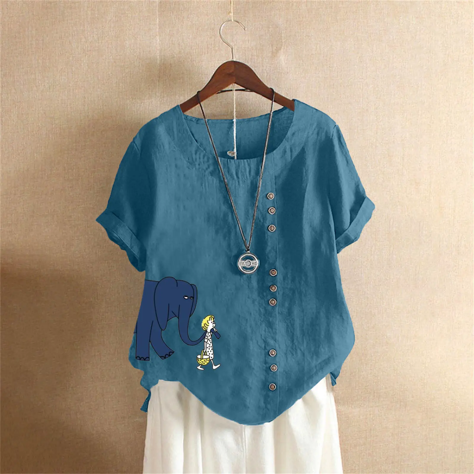 2025 Purple Elephant Print Plus Size T-Shirt
