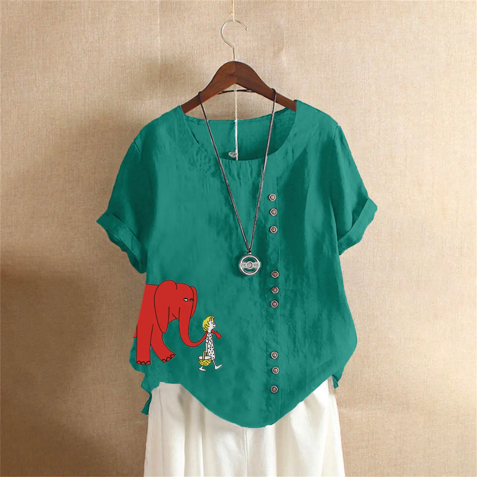 2025 Purple Elephant Print Plus Size T-Shirt