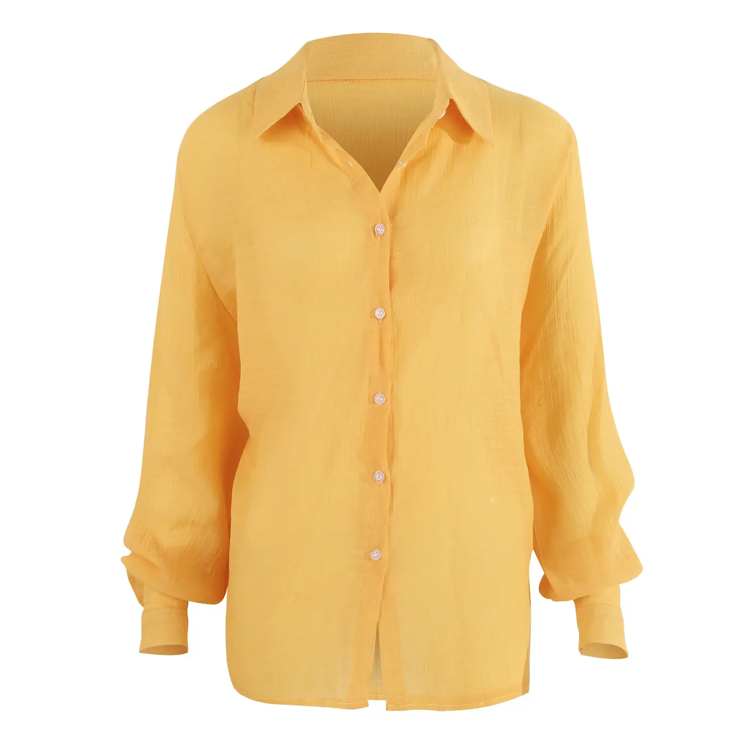 Women Linen Casual Shirt Yellow Button Front Plus Size - Image 95