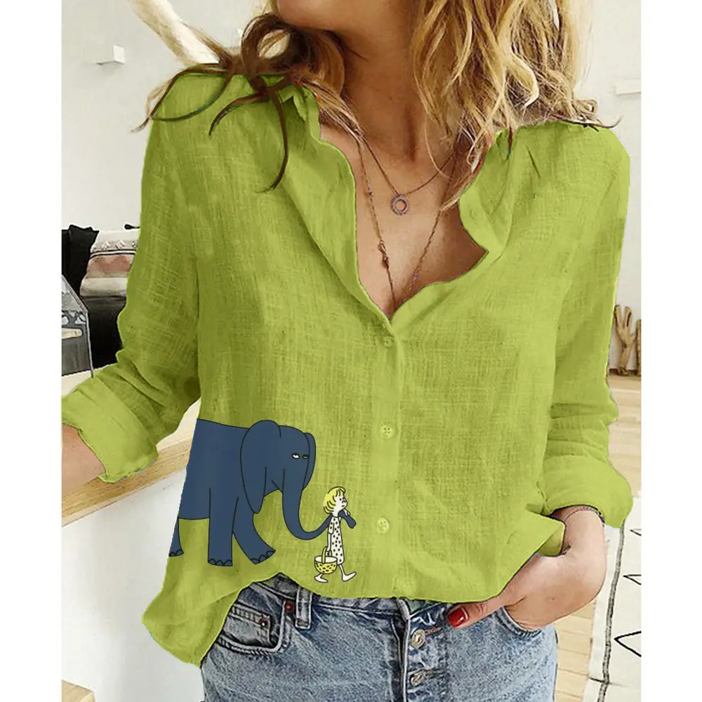 Women Linen Casual Shirt Yellow Button Front Plus Size - Image 75