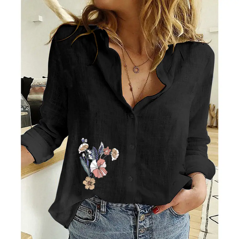 Women Linen Casual Shirt Yellow Button Front Plus Size - Image 45
