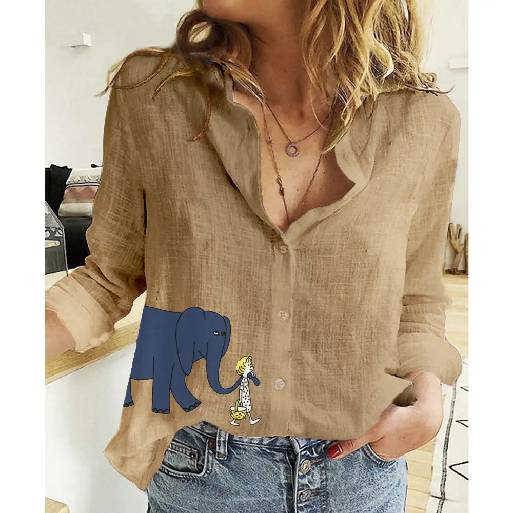 Women Linen Casual Shirt Yellow Button Front Plus Size - Image 76