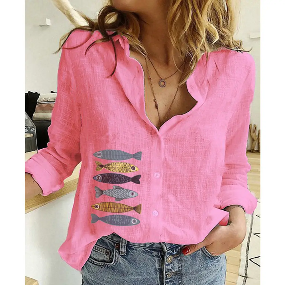 Women Linen Casual Shirt Yellow Button Front Plus Size - Image 20
