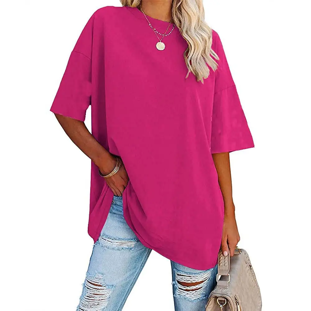 Red Loose Fit Women's T-Shirt Round Neck Short Sleeve - Image 29