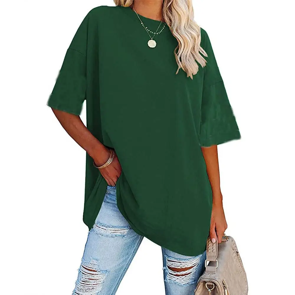 Red Loose Fit Women's T-Shirt Round Neck Short Sleeve - Image 2