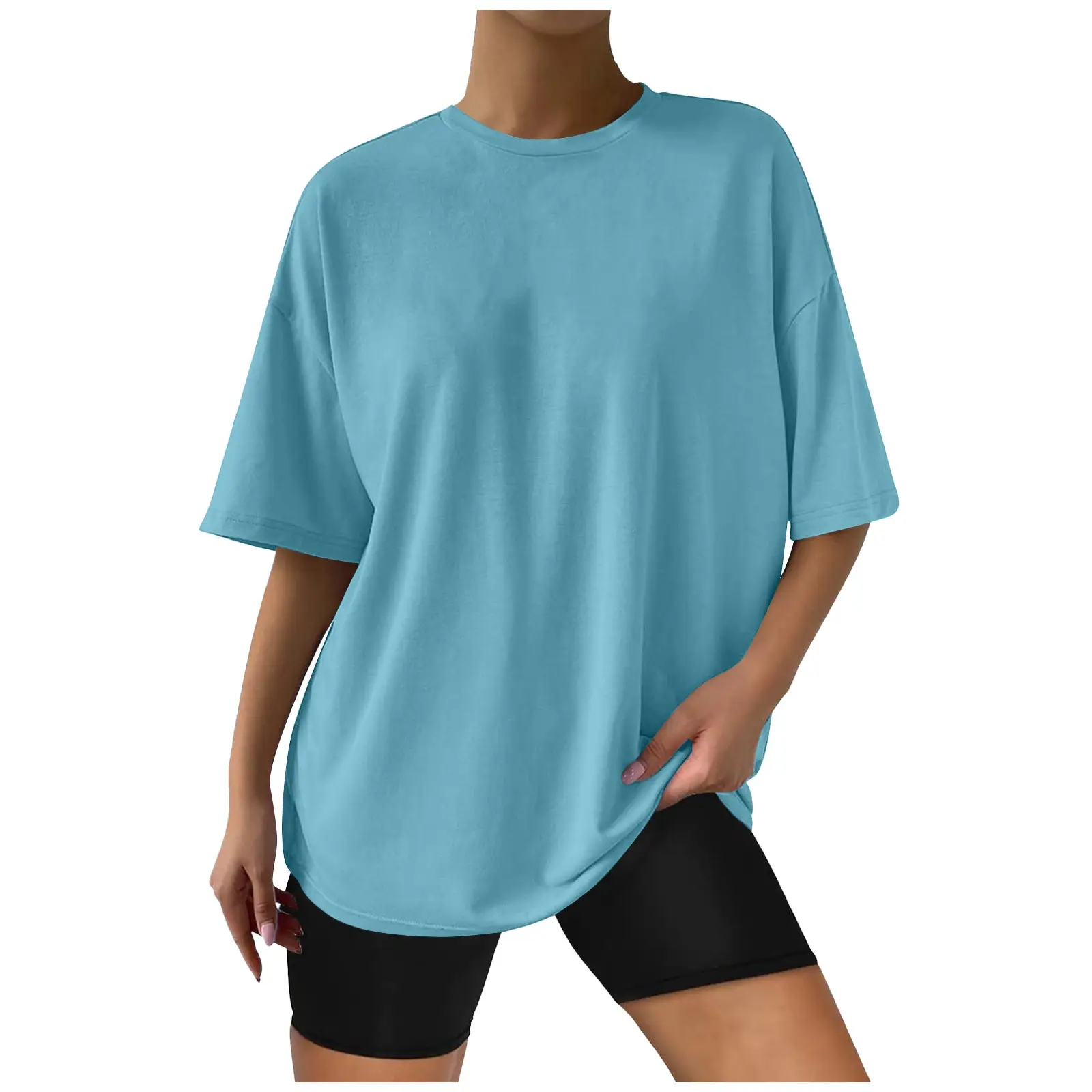 Red Loose Fit Women's T-Shirt Round Neck Short Sleeve - Image 25