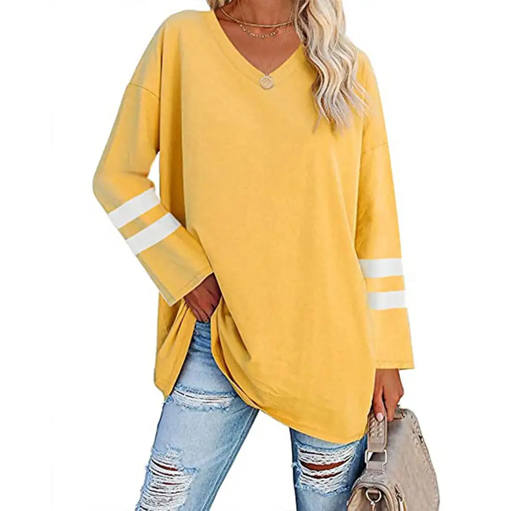 Women's Grey V-Neck T-Shirt with White Stripes - Image 5