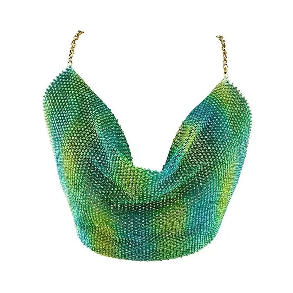 Summer Rhinestone Fishnet Tank Top Off Shoulder Backless