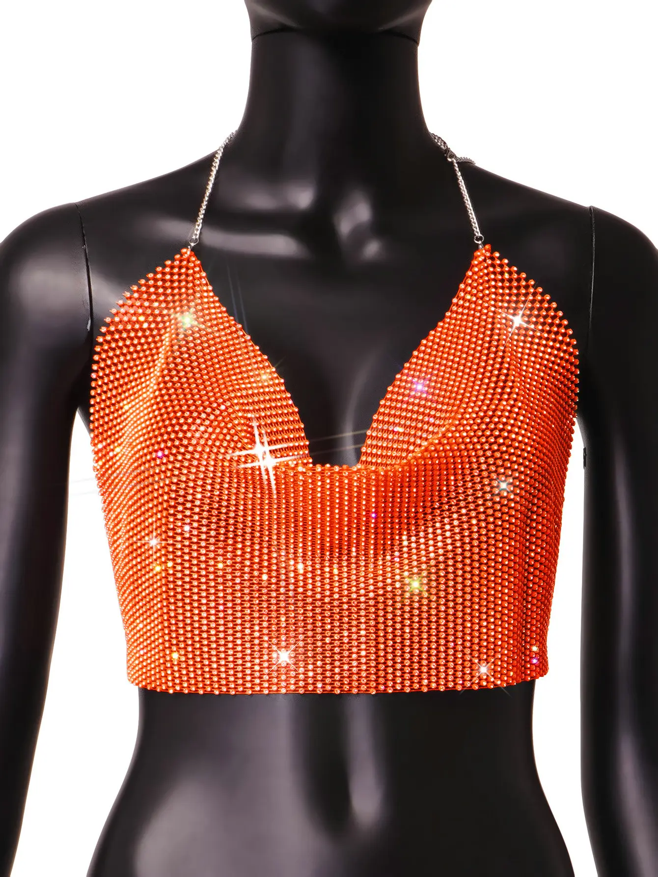 Summer Rhinestone Fishnet Tank Top Off Shoulder Backless
