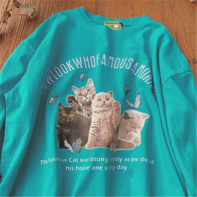 Retro Cat Print Oversize T-Shirt Black