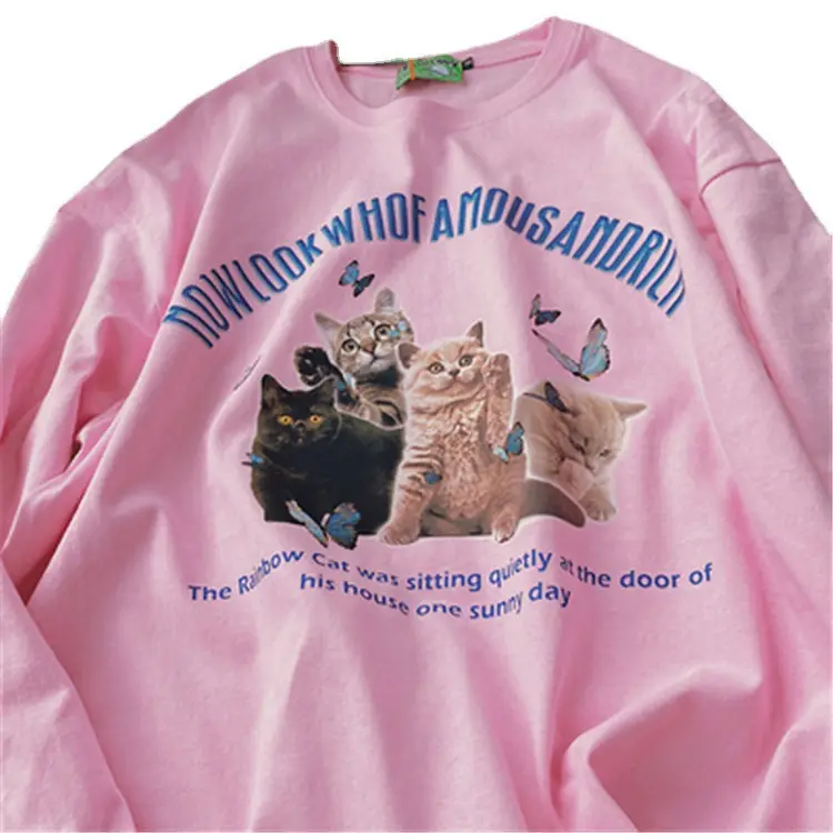 Retro Cat Print Oversize T-Shirt Black